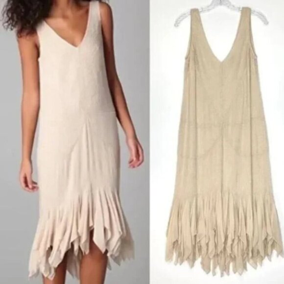 Gryphon Beaded Cream V Neck Sleeveless Tank Dress Size L New - Picture 1 of 7